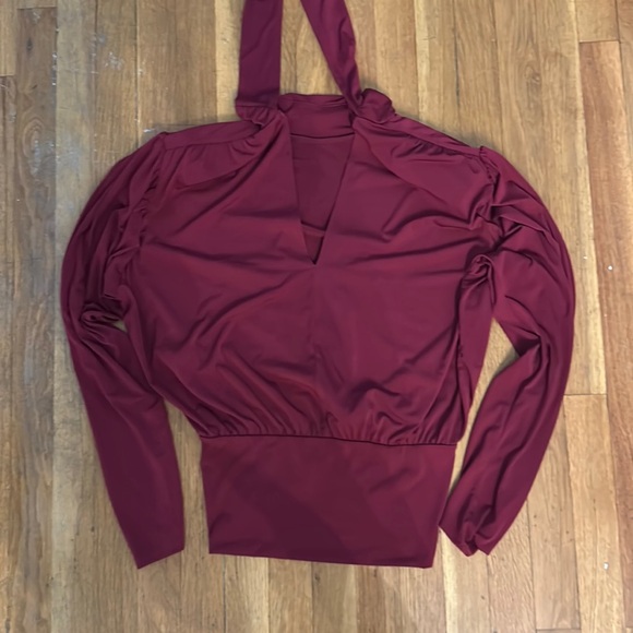 Zara Padded Shoulder Blouse Burgundy Large - Picture 1 of 2